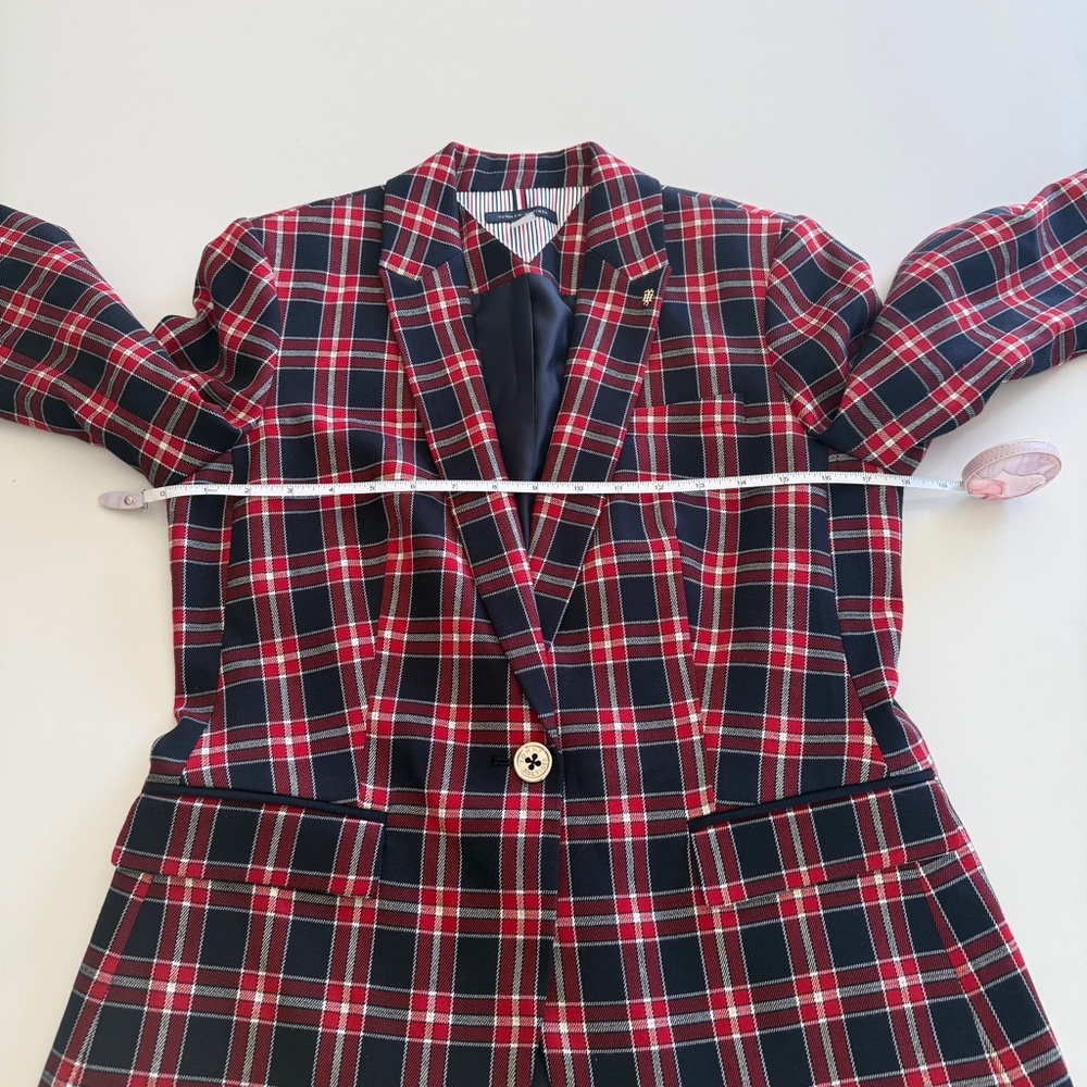 Tommy Hilfiger-Blazer-Plaid-Red-Navy-Preppy-Equestrian-Holiday-Gold-Size 6 - Picture 15 of 15